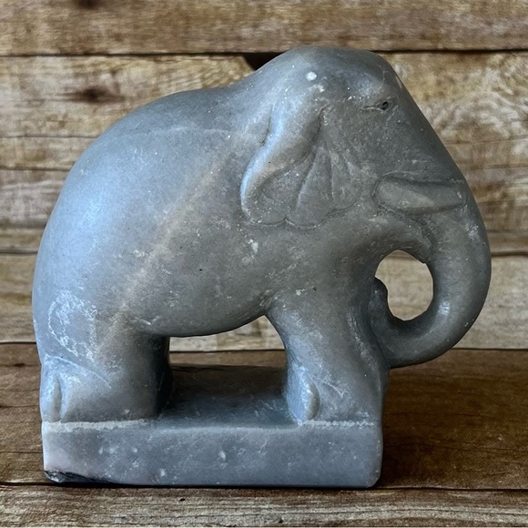 Solid Carved Stone Elephant (Possibly Marbel) - Picture 4 of 9
